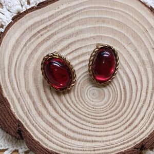 Elegant Red and Gold Women's Clip On Earrings